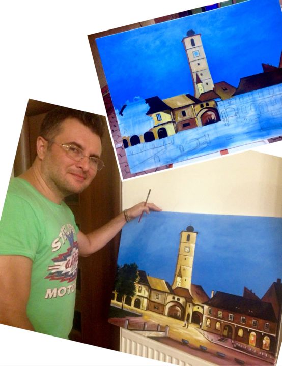 Painting titled "A view from Sibiu" by Mihai Ionescu, Original Artwork, Oil