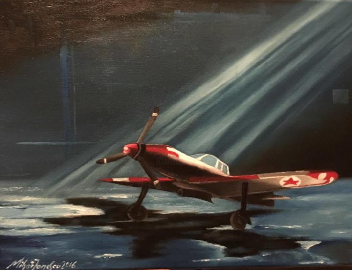 Painting titled "WW airplane" by Mihai Ionescu, Original Art, Oil