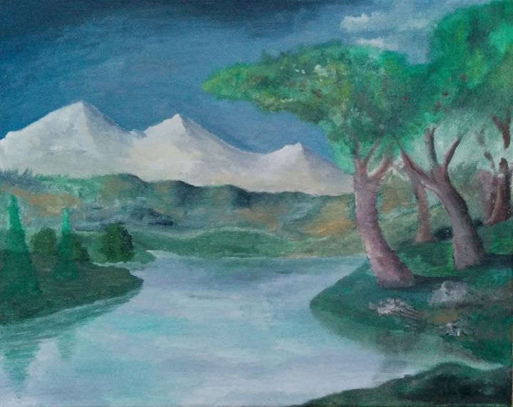 Painting titled "mountain-landscape.…" by Iordan Iliev, Original Artwork, Acrylic