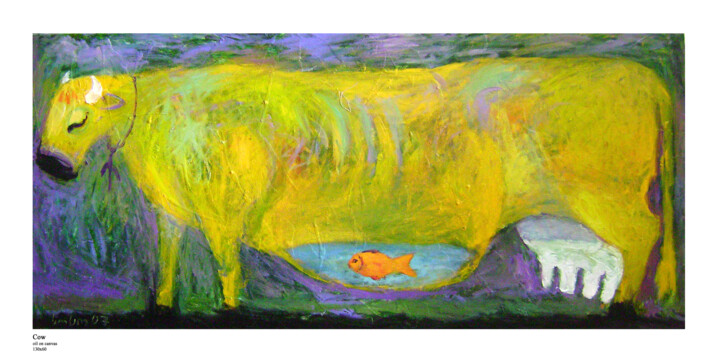 Painting titled "cow" by Ioseb Nadiradze (SOSO), Original Artwork, Oil