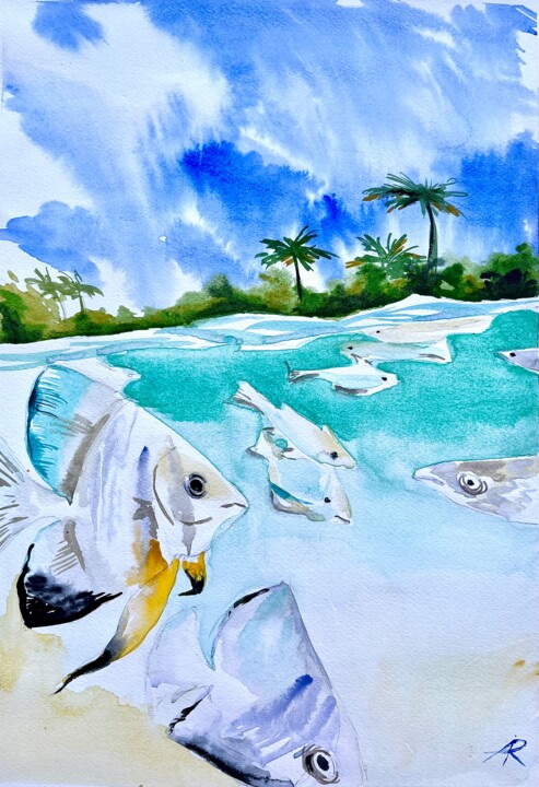 Painting titled "Tropical living 🐠" by Ira Popovych, Original Artwork, Watercolor