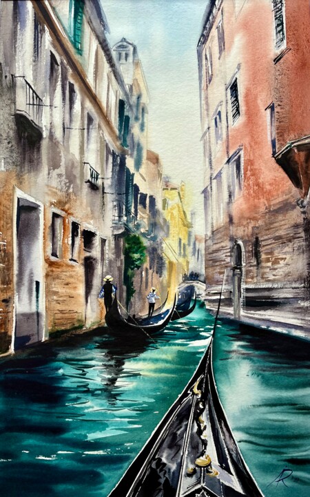 Painting titled "Through the Canals…" by Ira Popovych, Original Artwork, Watercolor