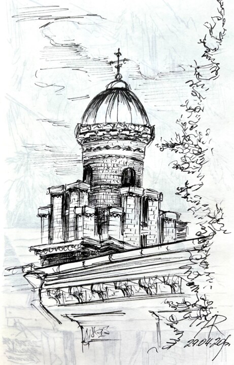「The Tower of the Me…」というタイトルの描画 Ira Popovychによって, オリジナルのアートワーク, インク