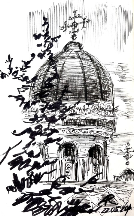 Zeichnungen mit dem Titel "Dome of the Church,…" von Ira Popovych, Original-Kunstwerk, Tinte