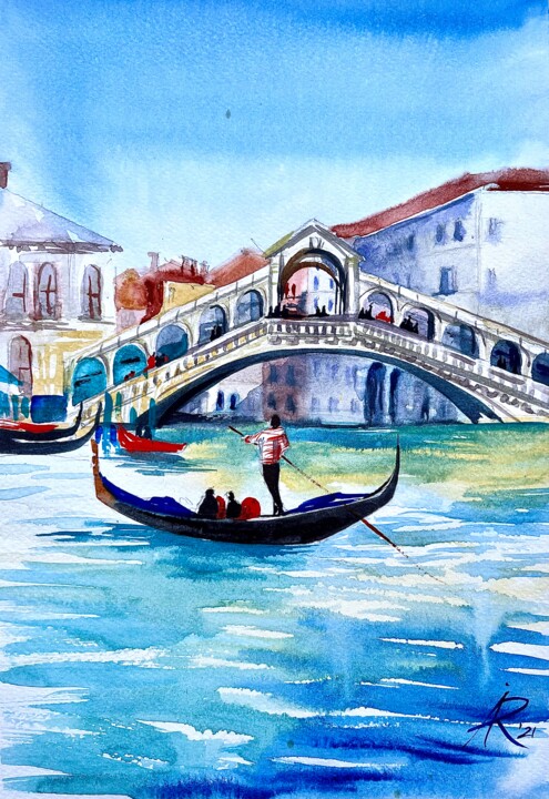 Painting titled "Venice Grand Canal" by Ira Popovych, Original Artwork, Watercolor
