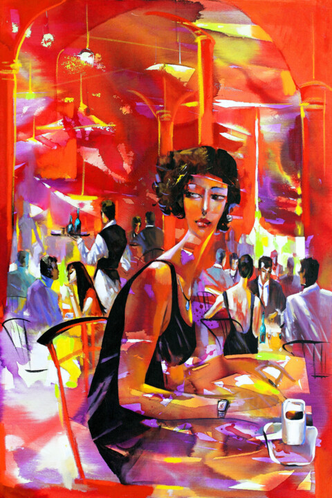 Peinture intitulée "In Coffeehouse, lim…" par Ira Tsantekidou, Œuvre d'art originale, Autre