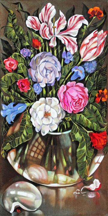 Malerei mit dem Titel "Flowers for Lempicka" von Ira Tsantekidou, Original-Kunstwerk, Öl