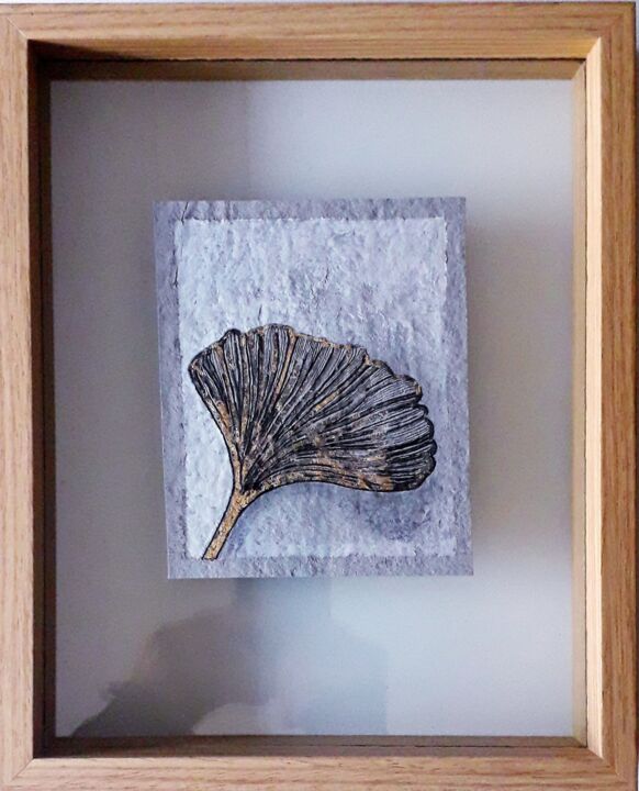 Dessin intitulée "Ginkgo biloba" par Iracéma Lambotte, Œuvre d'art originale, Encre Monté sur Verre