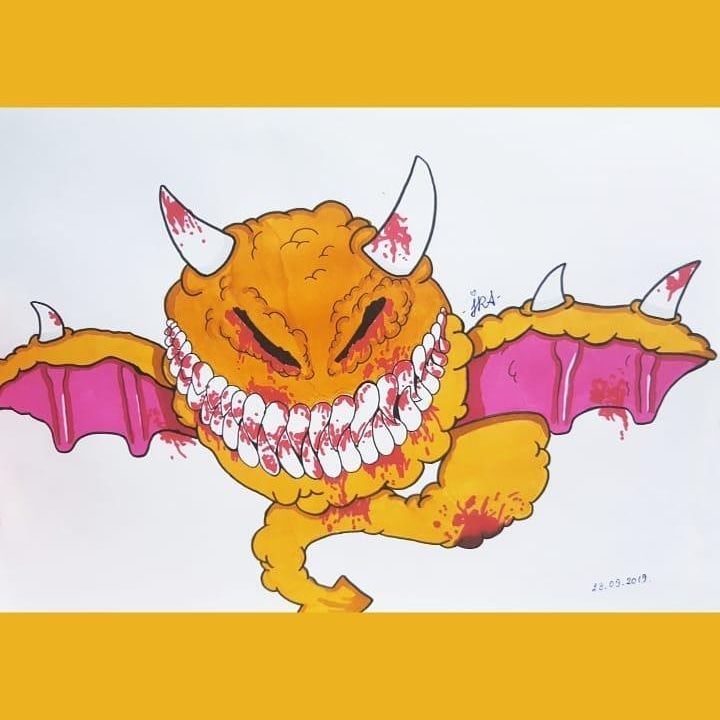 Dessin intitulée "Dragon 🧡" par Irade Ibrahim, Œuvre d'art originale, Marqueur