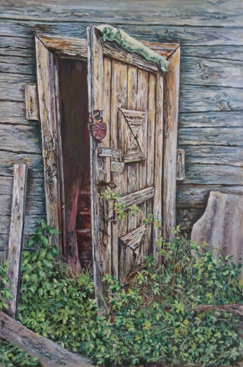 Painting titled "Дверь в прошлое" by Dronova Korotoiakskaia, Original Artwork, Oil