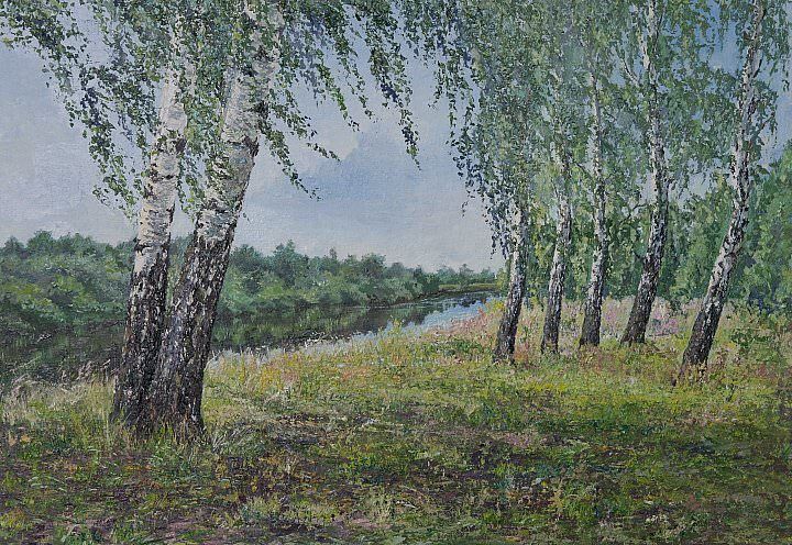 Painting titled "Берёзы" by Dronova Korotoiakskaia, Original Artwork, Oil