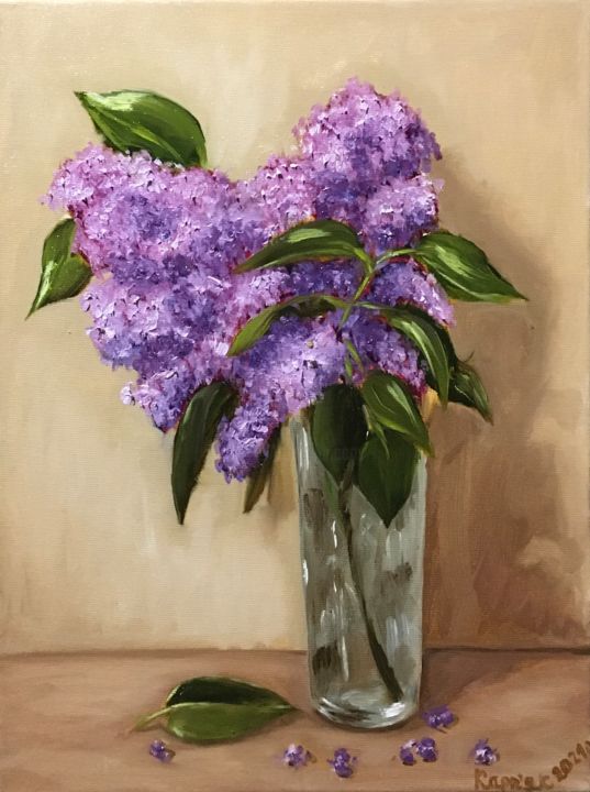 Painting titled "lilac aroma" by Iryna Karpiak, Original Artwork, Oil