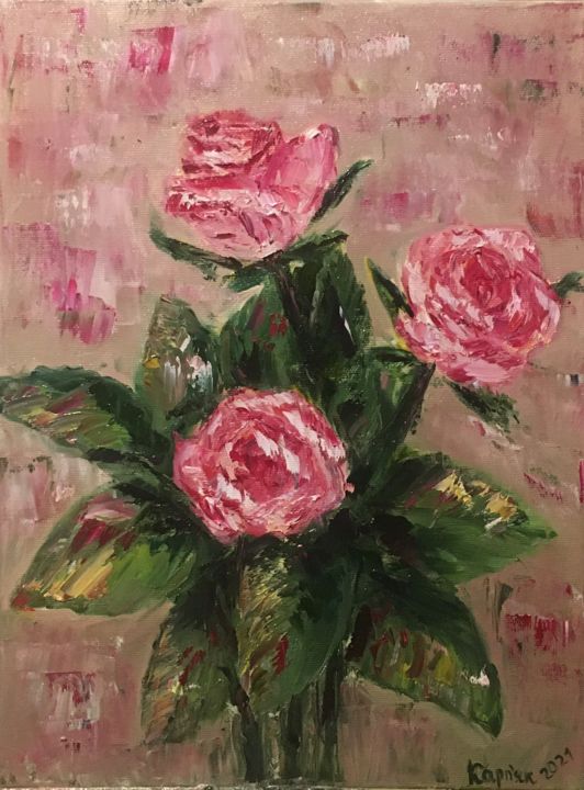 Peinture intitulée "roses" par Iryna Karpiak, Œuvre d'art originale, Huile
