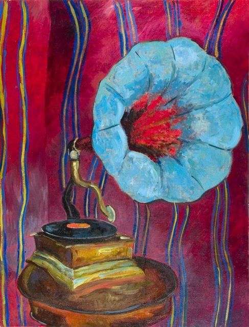 Painting titled "gramophone" by Obchelli, Original Artwork, Oil