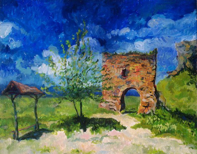 Painting titled "old wall" by Obchelli, Original Artwork, Oil