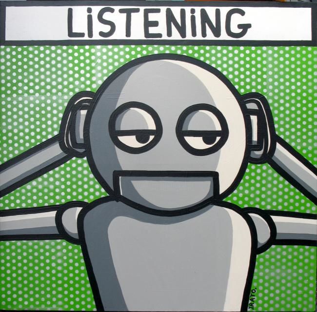 Schilderij getiteld "listening" door Irato75, Origineel Kunstwerk