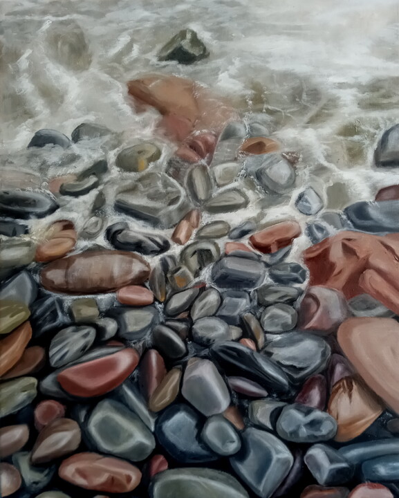 Painting titled "Seashore" by Ira Whittaker, Original Artwork, Oil Mounted on Wood Stretcher frame