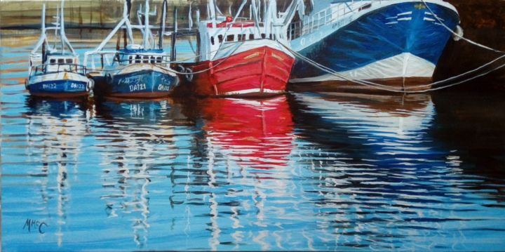 Pintura intitulada "Fishing Boats, Howt…" por Martin Mc Cormack, Obras de arte originais, Acrílico