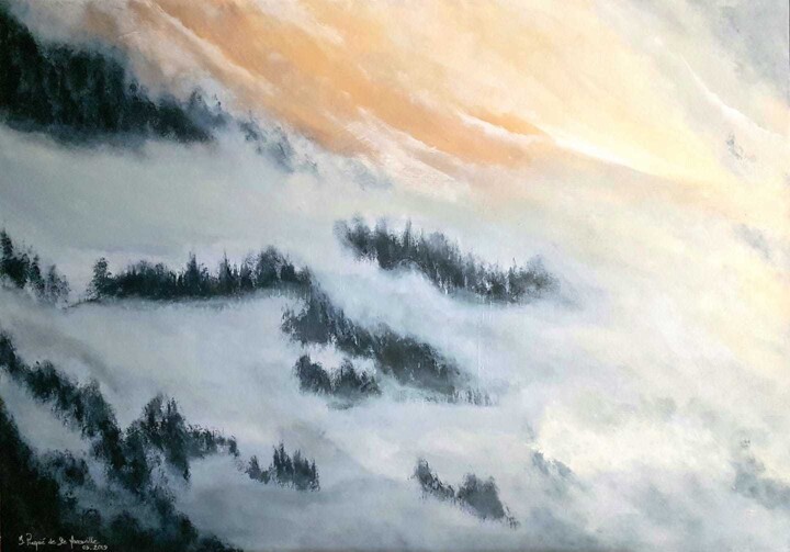 Malerei mit dem Titel "Brume Mystérieuse" von Iren'Art Painting, Original-Kunstwerk, Acryl