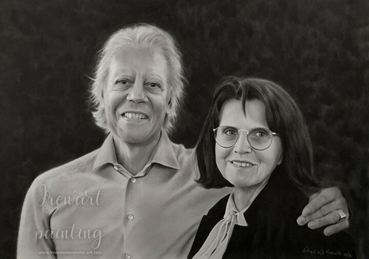 Schilderij getiteld "Portrait couple" door Iren'Art Painting, Origineel Kunstwerk, Olie