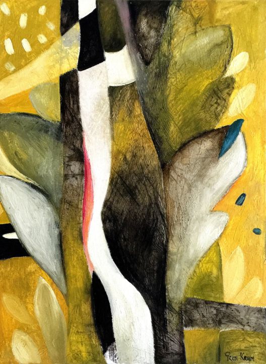 Painting titled "Yellow Spirit" by Iren Krum, Original Artwork, Oil Mounted on Wood Stretcher frame