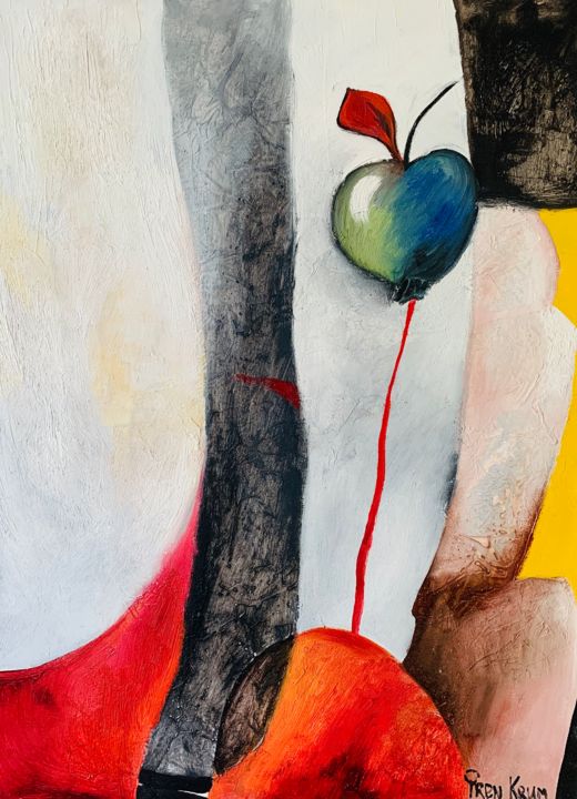 Pintura intitulada "The Apple" por Iren Krum, Obras de arte originais, Óleo Montado em Armação em madeira