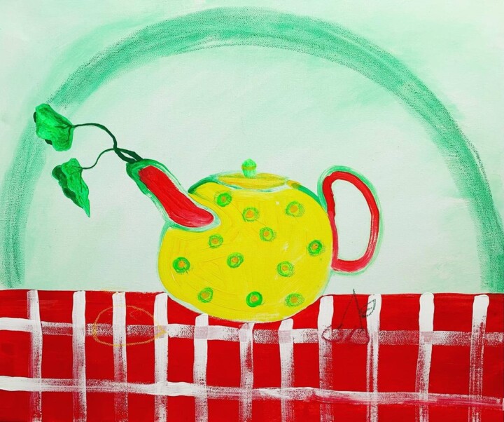 Painting titled "It’s teatime no.2" by Iren Tau, Original Artwork, Acrylic
