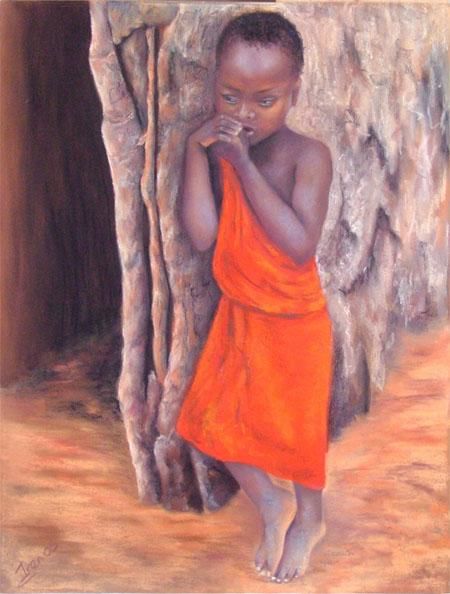 Картина под названием "African boy" - Iren Gefen, Подлинное произведение искусства,