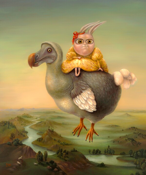 Printmaking titled "Flying Dodo. Print…" by Irena Aizen, Original Artwork, Digital Print Mounted on Wood Stretcher frame