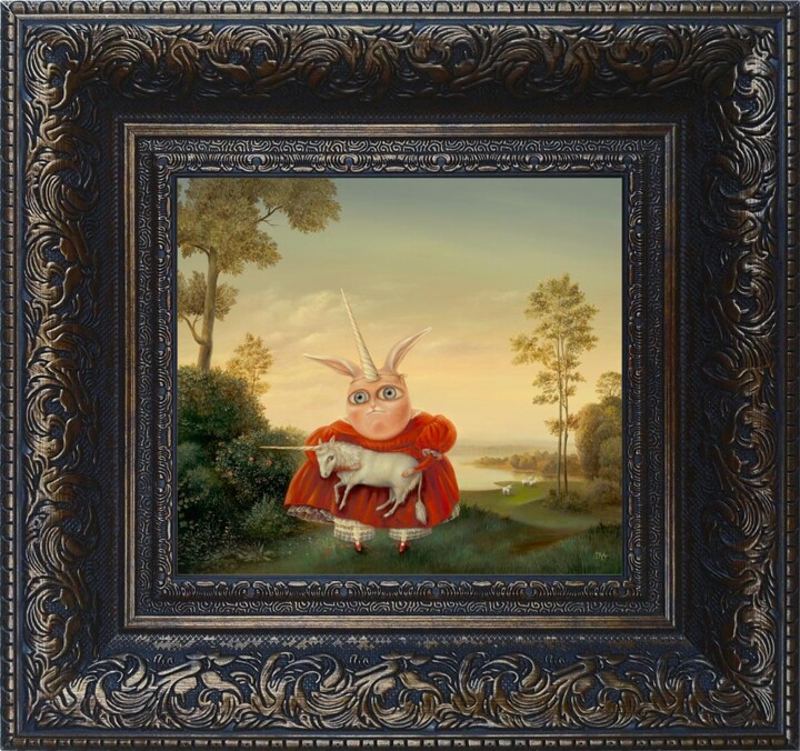 제목이 "By the Lake. Framed…"인 판화 Irena Aizen로, 원작, 디지털 인쇄 판지에 장착됨