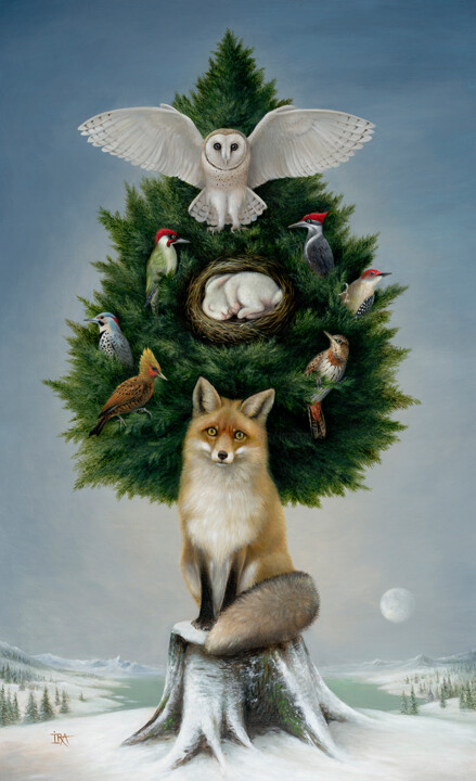 Pintura intitulada "Pyramid with Fox" por Irena Aizen, Obras de arte originais, Acrílico