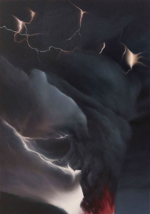 Painting titled "Sakurajima Volcano" by Irena Bijelic Gorenjak, Original Art, Oil