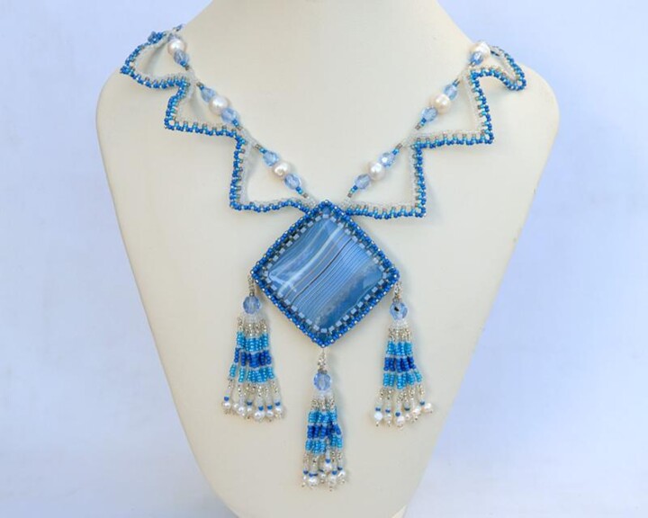 Design titled "Geometry in blue ne…" by Irena Zelickman, Original Artwork, Jewelry