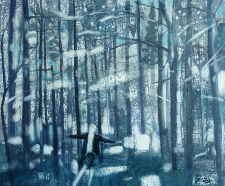 제목이 "Sounds of forest"인 미술작품 Irena Luse로, 원작, 기름 나무 들것 프레임에 장착됨