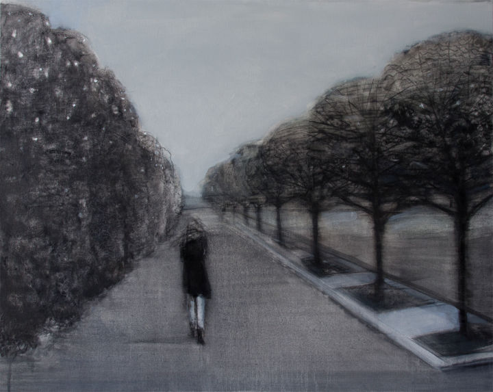 Картина под названием "Alley" - Irena Luse, Подлинное произведение искусства, Древесный уголь Установлен на Деревянная рама…