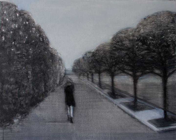 Painting titled "Alley" by Irena Luse, Original Art, Charcoal Mounted on Stretcher frame