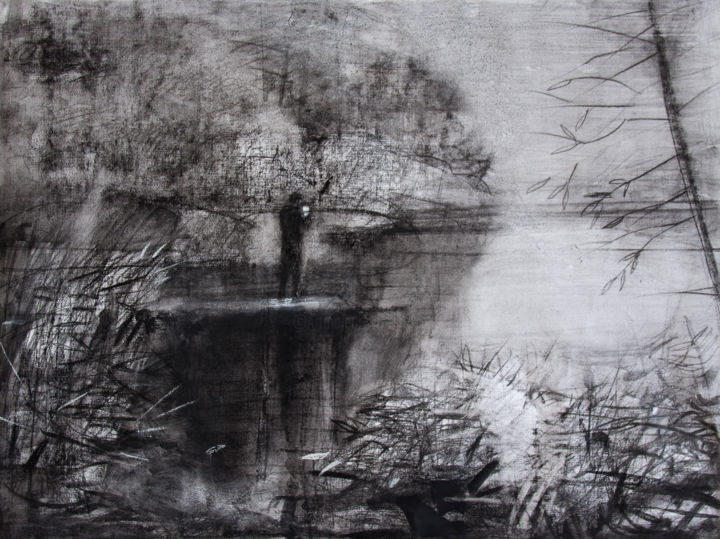 Dessin intitulée "Lake" par Irena Luse, Œuvre d'art originale, Fusain