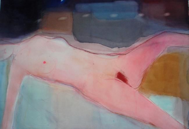 Painting titled "Nude" by Irena Luse, Original Artwork, Watercolor