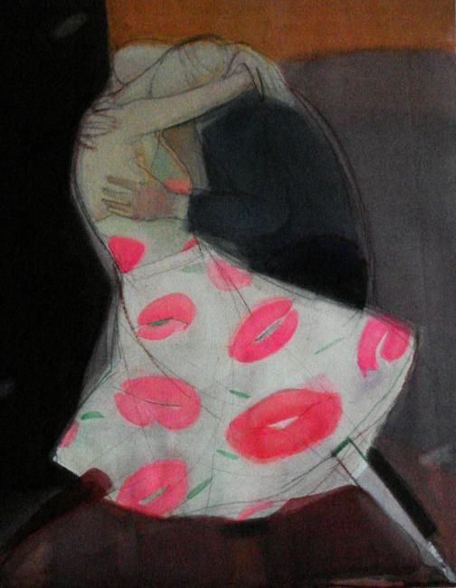 Pittura intitolato "Rose dress" da Irena Luse, Opera d'arte originale, Acquarello