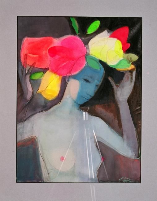 Peinture intitulée "Girl with a wreath" par Irena Luse, Œuvre d'art originale