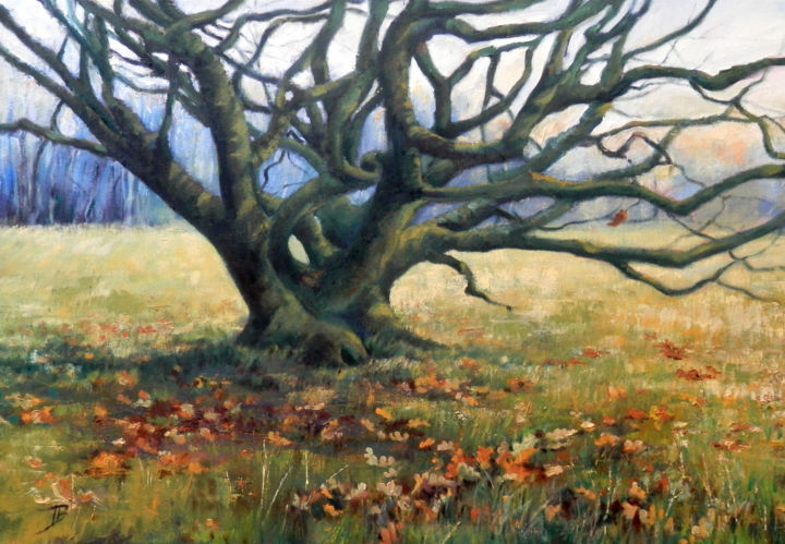 Painting titled "Winter Oak" by Irene Butcher, Original Artwork, Oil