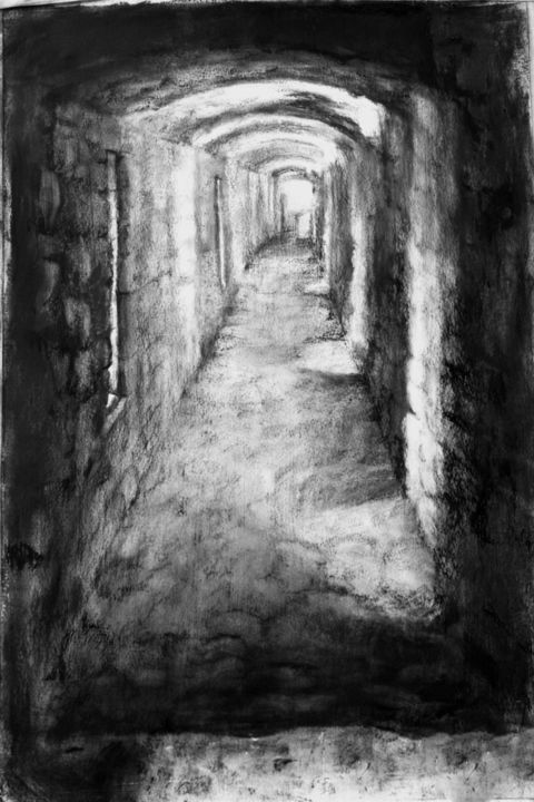 Drawing titled "Corridor of light" by Irene Butcher, Original Artwork, Charcoal