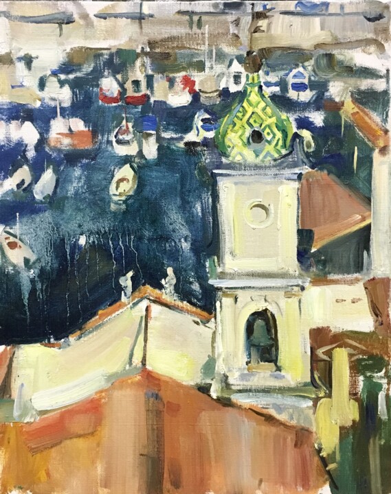 Painting titled "Chapel by the sea" by Irene Cordes, Original Artwork, Oil