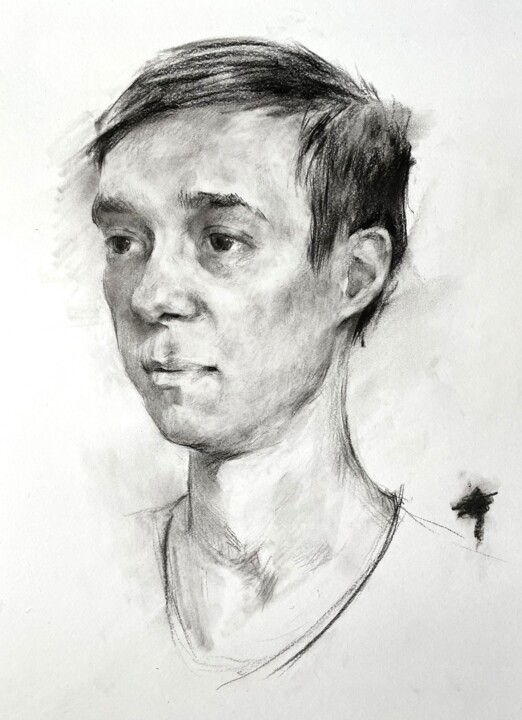 Drawing titled "Portrait of a lonel…" by Irene Cordes, Original Artwork, Charcoal