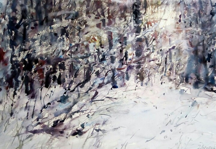 Peinture intitulée "Blizzard" par Irene Gravender, Œuvre d'art originale, Aquarelle