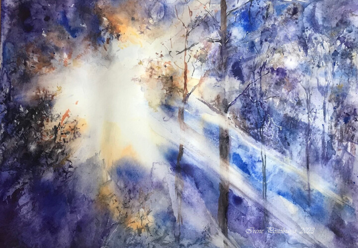 Painting titled "Morning in the fore…" by Irene Postolnaya, Original Artwork, Watercolor