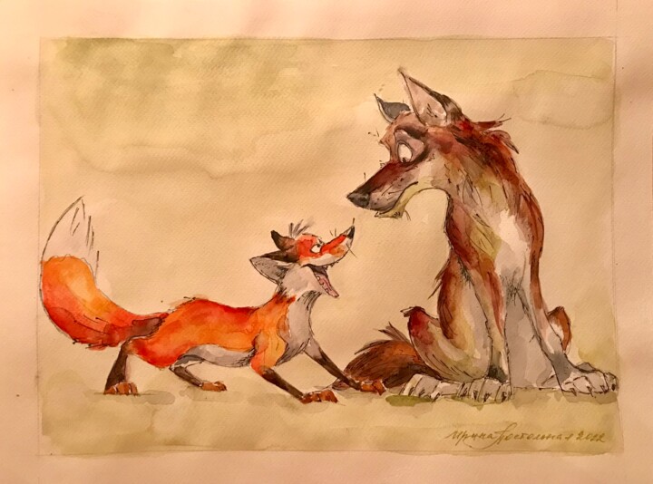 Pintura titulada "Foxy red nose" por Irene Postolnaya, Obra de arte original, Acuarela