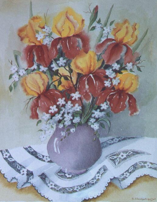 Schilderij getiteld "iris sanguins" door Irene Streichert, Origineel Kunstwerk