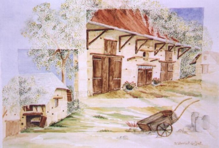 Schilderij getiteld "maison en pisé du D…" door Irene Streichert, Origineel Kunstwerk