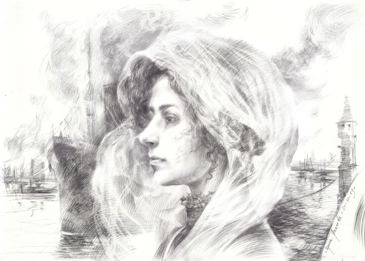 Drawing titled "Passenger" by Irene Vlassova, Original Artwork, Pencil